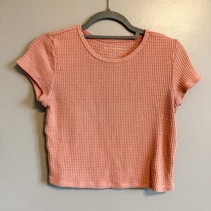 American Eagle Waffle Knit Crop Top Peach Short Sleeve Size Small